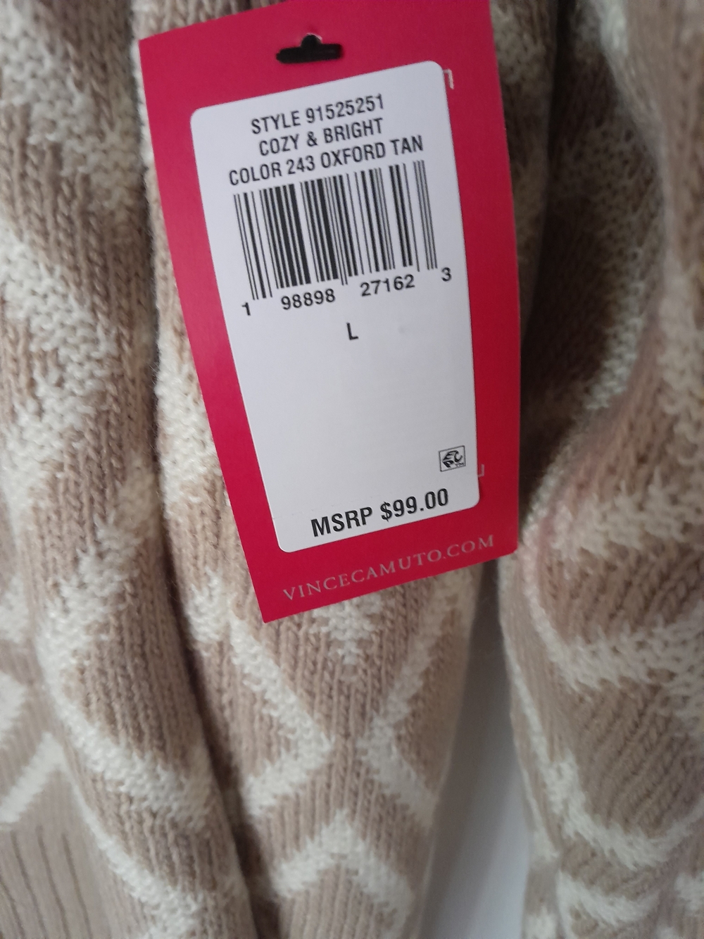 Vince Camuto Tan Diamond Pattern Turtleneck Sweater Large - Picture 7 of 12